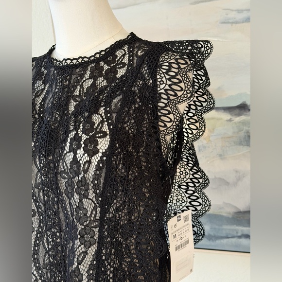 NWT Zara Black Lace Top - Picture 2 of 16